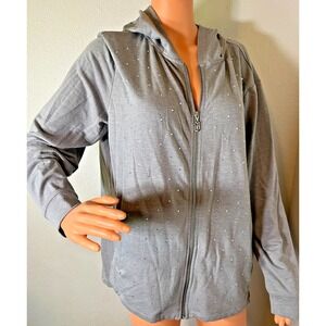 Juicy Couture Women's Hoodie Zip Up Soft Gray Size Large Y2k Rhinestone Pockets